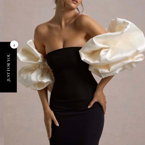 Black & Cream Maxi Dress with Puff Shoulders - Picture 3 of 4